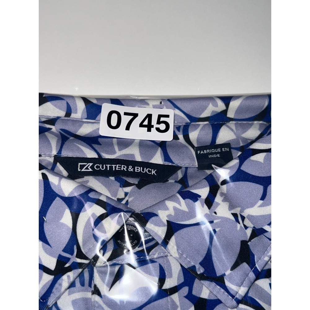 Cutter & Buck Golf Polo Mens XXL Blue Abstract Leaf Print Tapawingo National GC - Picture 13 of 13
